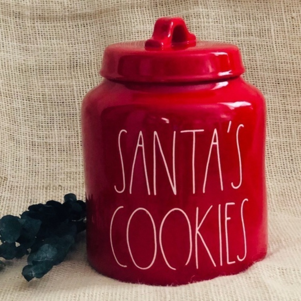 Rae Dunn Red SANTA’S COOKIES Large Ceramic Canister With Lid (2019)